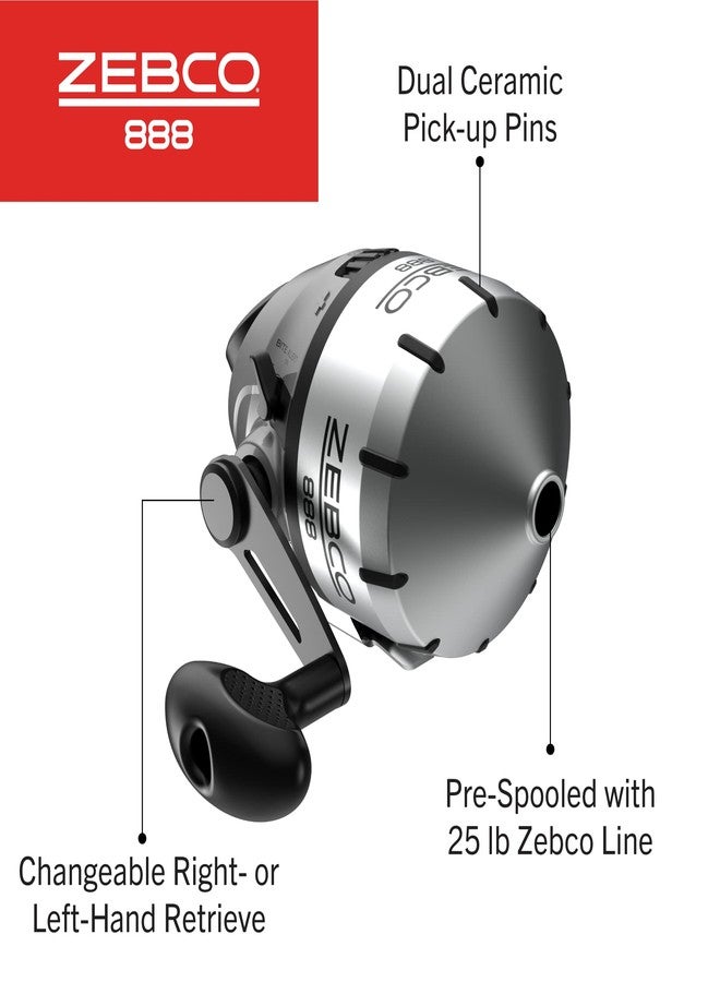 Zebco 888 Spincast Fishing Reel, Size 80 Reel, Changeable Right- or Left-Hand Retrieve, Built-in Bite Alert, 2.6:1 Gear Ratio, Pre-spooled with 25 lb Zebco line, Silver - Image 3