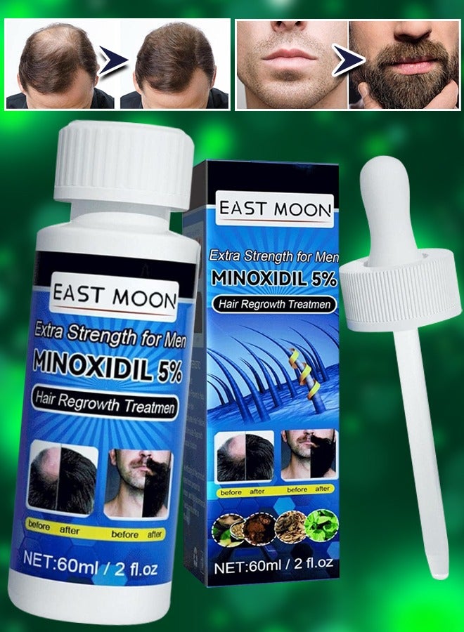 East Moon 60ml Hair Regrowth Treatment Serum Extra Strength For Men Scalp Care 5% Minoxidil Hair Growth Spray Beard And Hair Growth Oil Prevent Hair Loss Care for Hair Topical Scalp Treatment for Hair Loss Thinning Ginger Beard Oil - Image 1