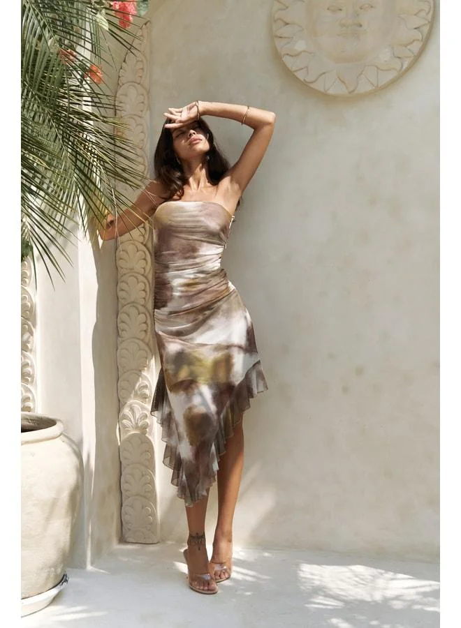 Bohemai Stracnaha Drape Detailed Green Strapless Dress.