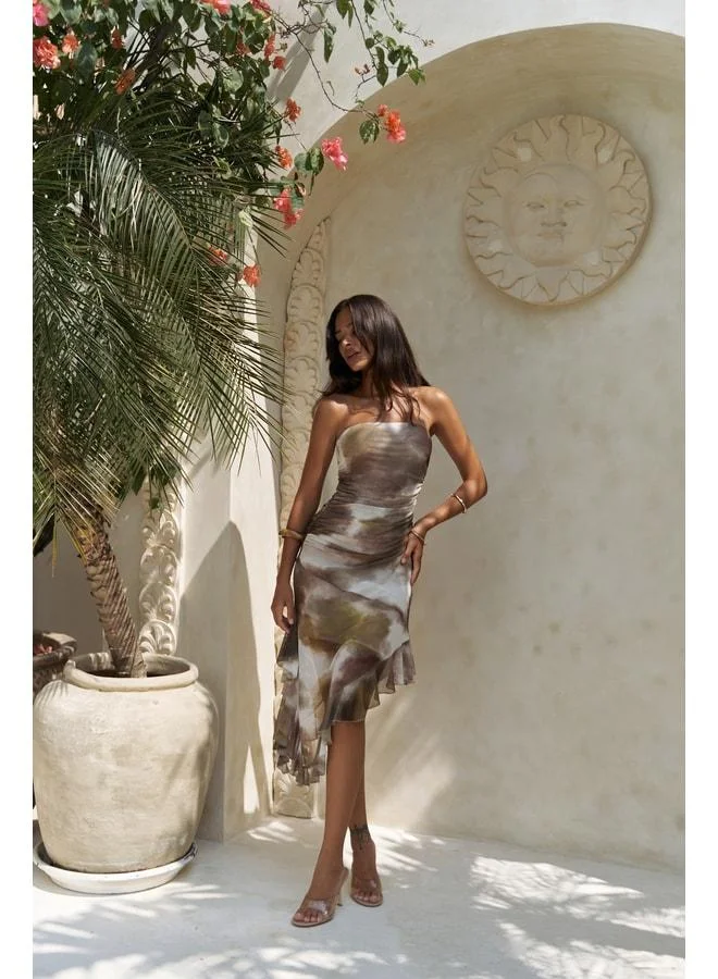 Bohemai Stracnaha Drape Detailed Green Strapless Dress.
