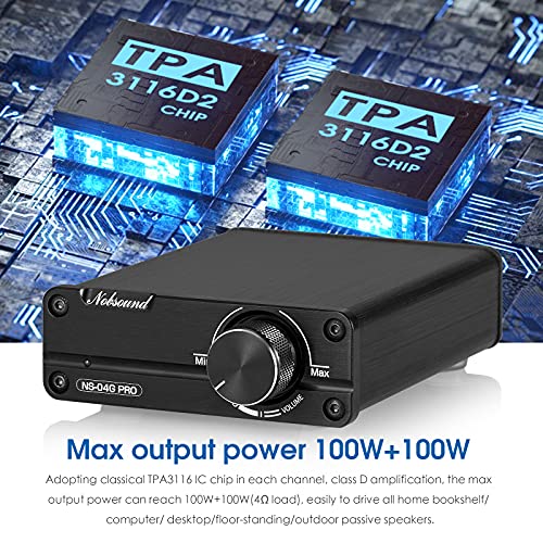 Nobsound Mini Dual TPA3116 Digital Power Amplifier HiFi Stereo Amp Audiophile-Grade 2.0 Channel 100W×2 NE5532P Pre-Amp (Black) - Image 4