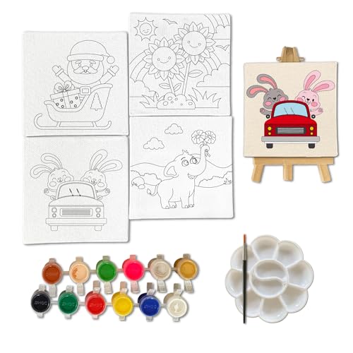 Mini Leaves Mini Canvas Art Kit Drawing Kit for Kids 6-12 Craft Kit for Girls 9-12 Set of 4 with Wooden Easel, Acrylic Paint, Easy to Paint - Image 3