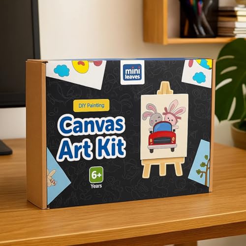 Mini Leaves Mini Canvas Art Kit Drawing Kit for Kids 6-12 Craft Kit for Girls 9-12 Set of 4 with Wooden Easel, Acrylic Paint, Easy to Paint - Image 1