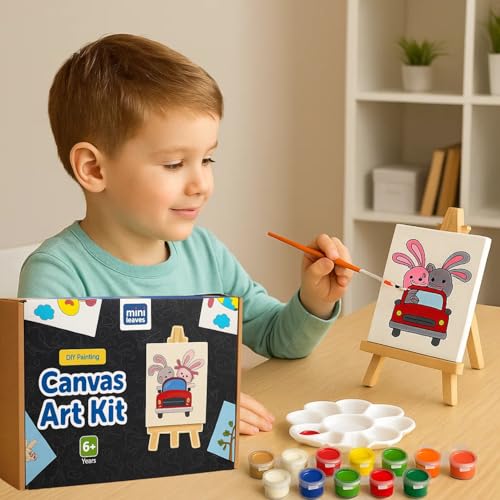 Mini Leaves Mini Canvas Art Kit Drawing Kit for Kids 6-12 Craft Kit for Girls 9-12 Set of 4 with Wooden Easel, Acrylic Paint, Easy to Paint - Image 2