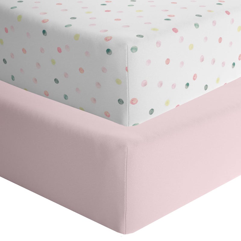Featherhead 2Pack Fitted Crib Sheets  100 Cotton  52 x 28 x 9 for Standard Crib and Toddler Mattress Jersey Pink Polka