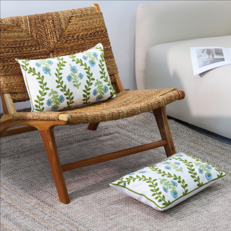 Pilmandu Set of 2 Embroidered Decorative Throw Pillow Covers Couch Square Pillowcases Cushion for Bedroom Sofa Farmhouse Decor 12x20 Inch (Blue Floral-Lumbar) - Image 5
