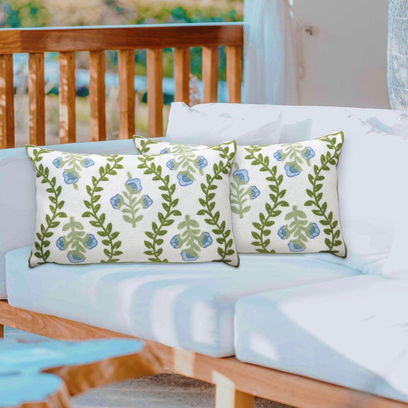 Pilmandu Set of 2 Embroidered Decorative Throw Pillow Covers Couch Square Pillowcases Cushion for Bedroom Sofa Farmhouse Decor 12x20 Inch (Blue Floral-Lumbar) - Image 3