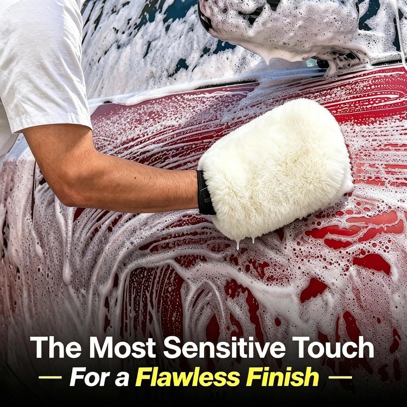 Gracefur Ultra-Soft Car Wash Mitt Double-Sided Sheepskin Wash Mitt, Scratch-Free Detailing Lambswool Extra Large Size Cleaning Gloves for Cars (No Fingers, White) - Image 4