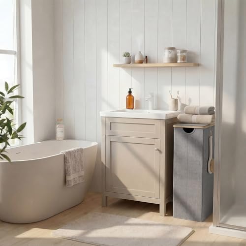 efluky Slim Laundry Basket with Lid, Narrow Laundry Hamper with Removable Bag, Skinny Dirty Clothes Basket with Bamboo Handles for Bathroom, Bedroom & Laundry Room, 65L Grey - Image 5