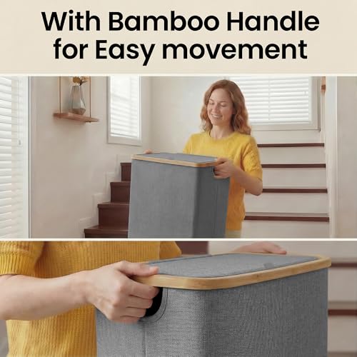 efluky Slim Laundry Basket with Lid, Narrow Laundry Hamper with Removable Bag, Skinny Dirty Clothes Basket with Bamboo Handles for Bathroom, Bedroom & Laundry Room, 65L Grey - Image 4