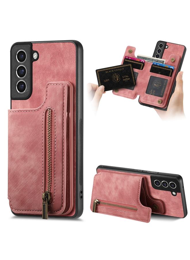 Green Tiger For Samsung Galaxy S21 5G Retro Leather Zipper Wallet Back Phone Case(Pink)