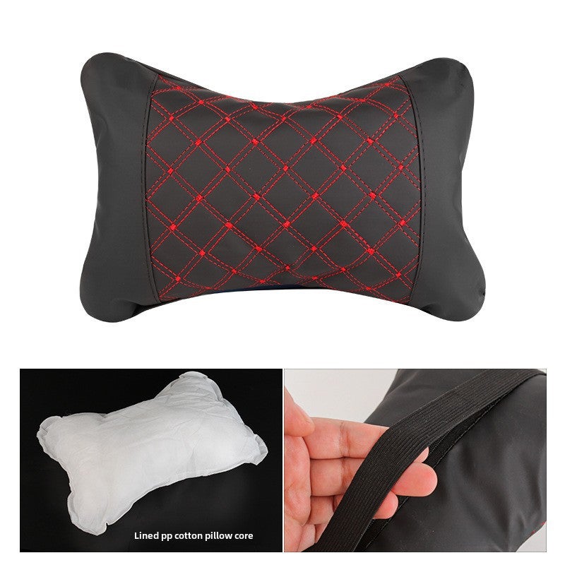 Car Interior Wine Red Neck Pillow 20x18cm Red Line