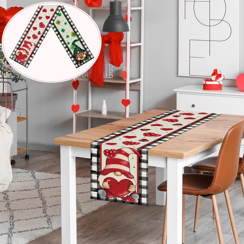QOUBAI St. Patrick's Day Linen Table Runner Valentine's Day Table Runner Buffalo Plaid Shamrock Heart Tables Decoration for Dinning Kitchen Home Holiday Party Decoration Supplies (13 x 72Inch) - Image 5