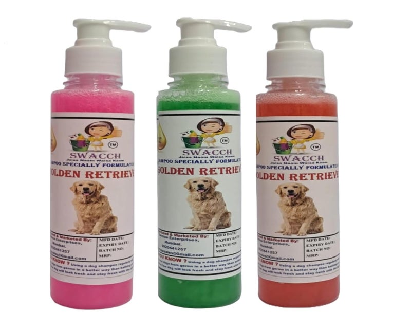 SWACCH Premium Shampoo for Golden Retriever 200ML Combo Pack of 3 Rose NEEM ALOVERA Jasmine - Image 1