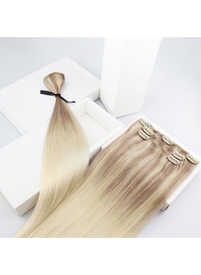 Sunny Hair Clip in Hair Extensions Straight Human Hair Clip in Extensions Remy Clip in Hair Extensions Real Human Hair Extensions Clip ins Strawberry Blonde Mix Light Blonde Roots 18inch  - Image 5