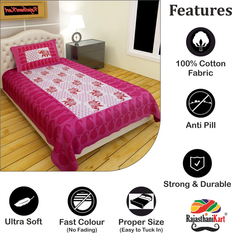 RajasthaniKart® Comfort Rajasthani Jaipuri Traditional Sanganeri Print 144 TC 100% Cotton Single Bedsheet with 1 Pillow Covers - Image 2