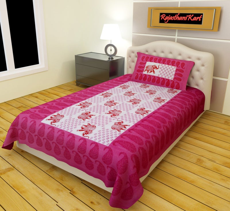 RajasthaniKart® Comfort Rajasthani Jaipuri Traditional Sanganeri Print 144 TC 100% Cotton Single Bedsheet with 1 Pillow Covers - Image 5