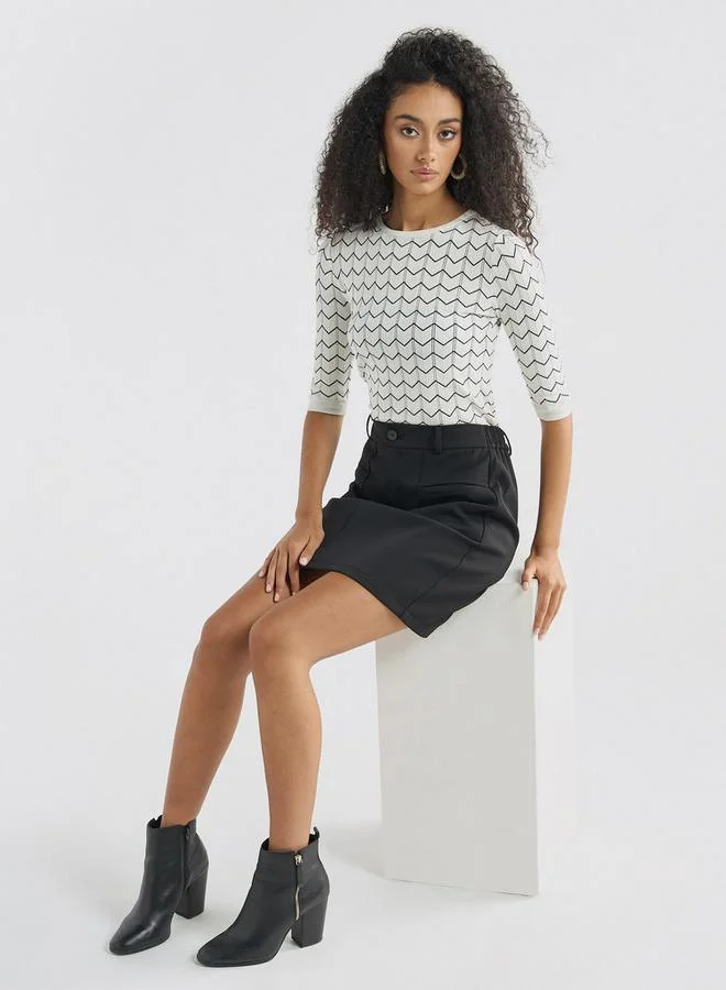 Splash FAV Textured Sweater with Round Neck and 3/4 Sleeves