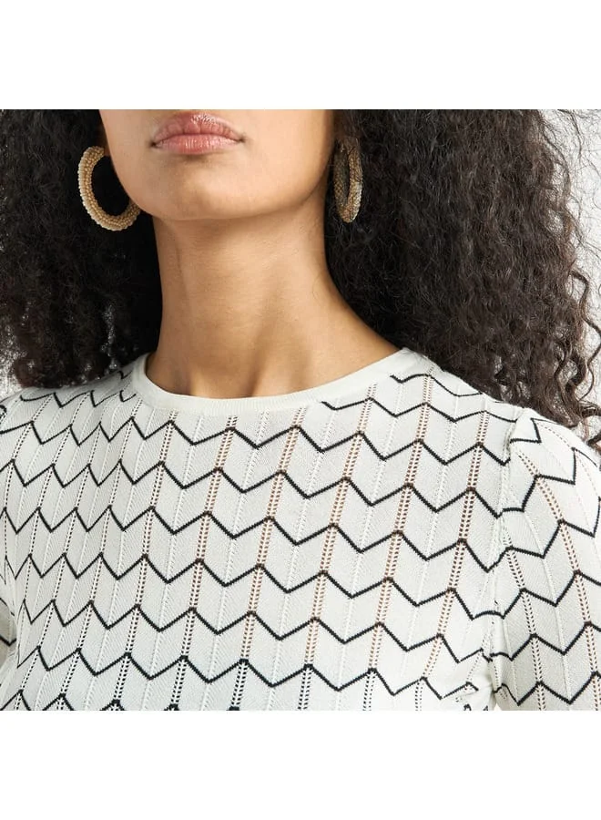 Splash FAV Textured Sweater with Round Neck and 3/4 Sleeves