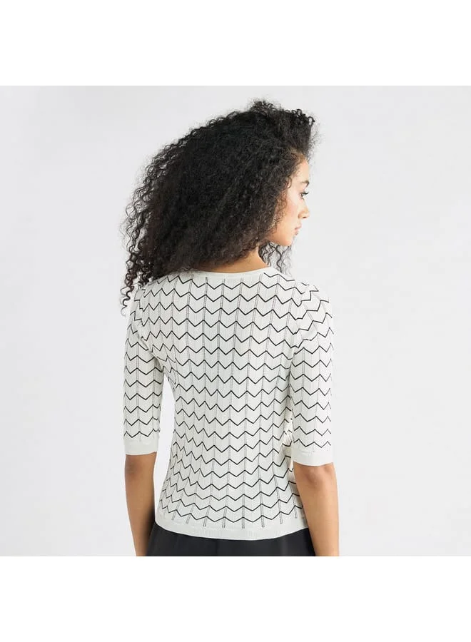 Splash FAV Textured Sweater with Round Neck and 3/4 Sleeves