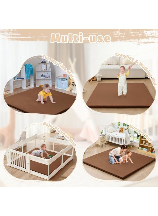 ILPEOD Waterproof Baby Play Mat for Floor 1.3"Thick Memory Foam 47 * 47 Cushion Playpen Playmat Tummy Time Nursery Rug Pad Mattress Create Soft & Saferea for Infants,Toddler,Kids,Chestnut - Image 2