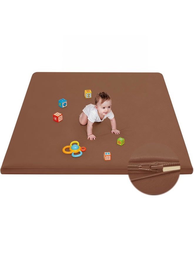 ILPEOD Waterproof Baby Play Mat for Floor 1.3"Thick Memory Foam 47 * 47 Cushion Playpen Playmat Tummy Time Nursery Rug Pad Mattress Create Soft & Saferea for Infants,Toddler,Kids,Chestnut - Image 1
