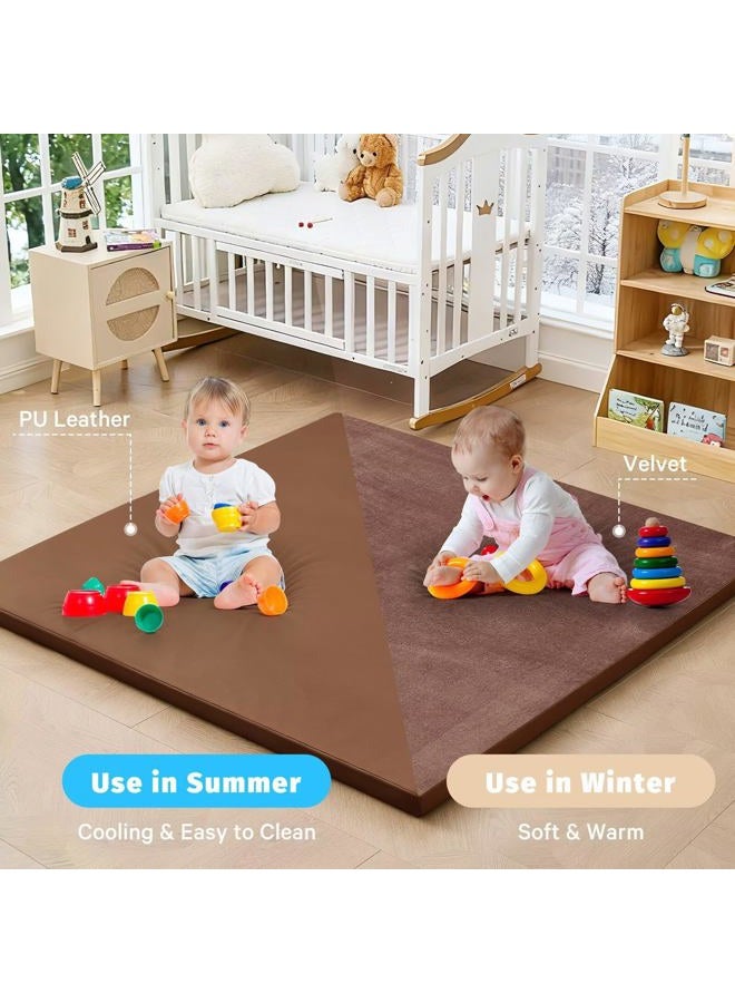 ILPEOD Waterproof Baby Play Mat for Floor 1.3"Thick Memory Foam 47 * 47 Cushion Playpen Playmat Tummy Time Nursery Rug Pad Mattress Create Soft & Saferea for Infants,Toddler,Kids,Chestnut - Image 4