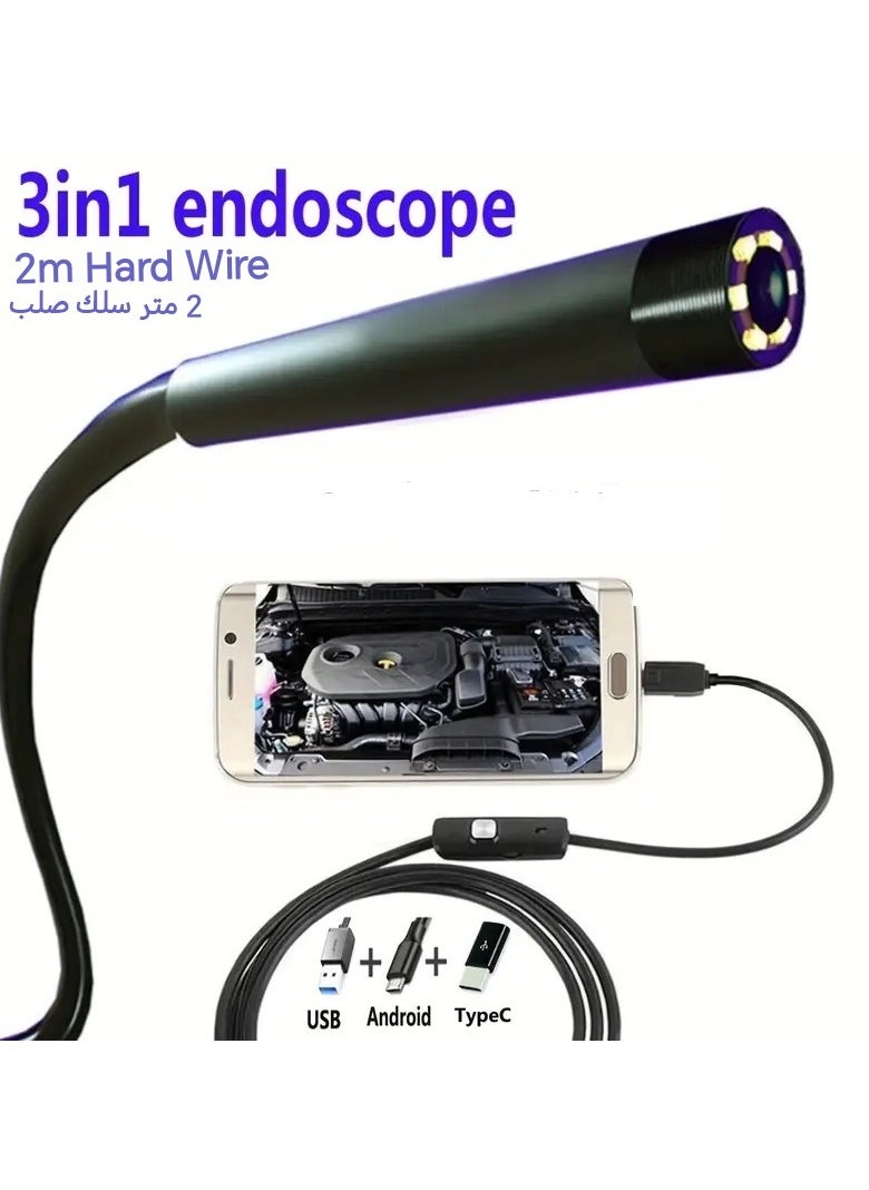 Generic 2m/0.2 inch hard wire sliding endoscope camera for pipe inspection 3 power sources either USB - Type C - Micro USB Note: This camera does not work on iOS iPhone devices only Android devices or lapto  - Image 5