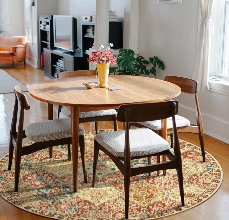 La Home Lahome Moroccan Trellis Washable Round Area Rug, Round Rug 5ft Soft Non-Slip, Non-Shedding Distressed Circle Carpet for Bedroom Living Room Bathroom Nursery Kitchen, Red/Orange - Image 4