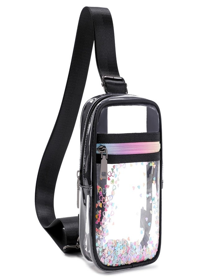KIDNUO Clear Crossbody Bags for Women Girls Stadium Approved Sling Pack Bag Shoulder Belt Purses Kids Transparent Chest Backpack Daypack (Blacker, Small) - Image 1