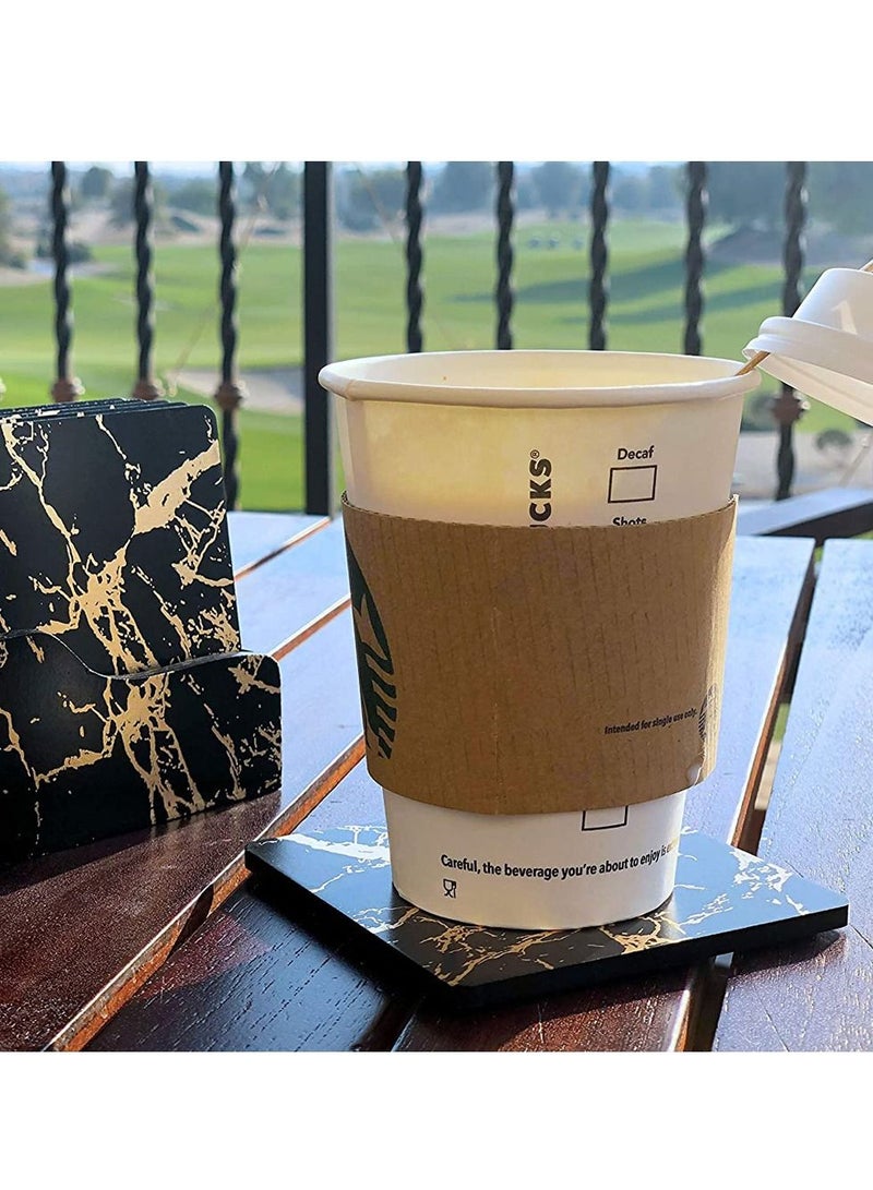 FFD Elegant 100% Wooden Coasters Set of 6 - Marble-Shaped Drink Protectors for Coffee, Mugs, & Glasses with Stylish Holder (Black) - Perfect Dining Table & Party Accessories!"  - Image 2