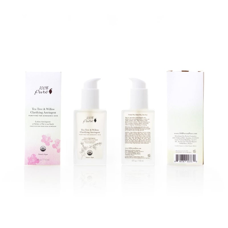 100 % Pure 100% PURE Tea Tree & Willow Clarifying Astringent, Natural Acne Treatment, Alcohol Free, Hydrating Toner - 4 Fl Oz - Image 2