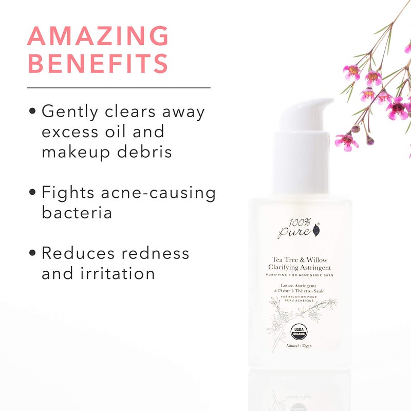 100 % Pure 100% PURE Tea Tree & Willow Clarifying Astringent, Natural Acne Treatment, Alcohol Free, Hydrating Toner - 4 Fl Oz - Image 3
