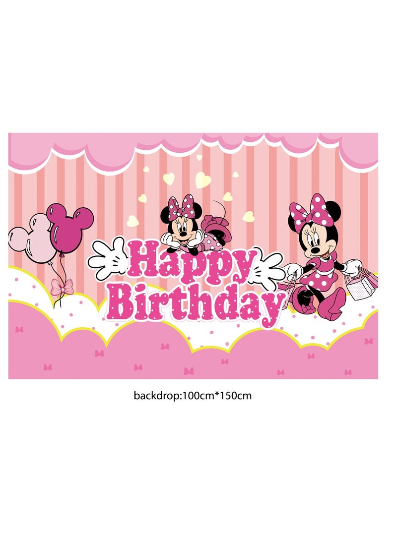 يوڠام طقم حفلة بالونات ميني ماوس مع لافتة عيد ميلاد سعيدة، توبير كعكة، مفرش طاولة، خلفية، طقم أدوات مائدة، زينة خلفية لحفل استقبال المولود، عيد ميلاد، حفلة توديع العزوبية - Image 3