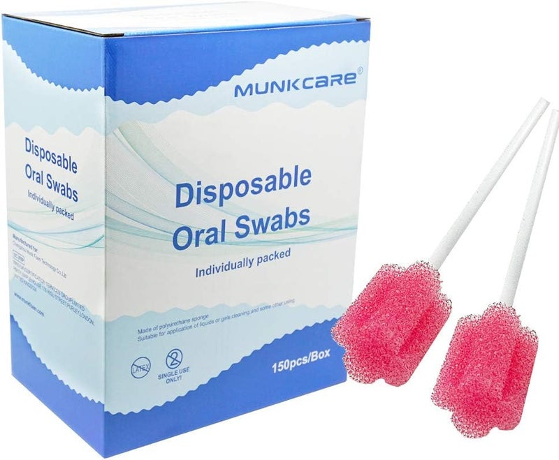 MUNKCARE Oral Swabs Flavored Lemon- Elderly Tooth Cleaning Sponges 150 Counts - Image 1