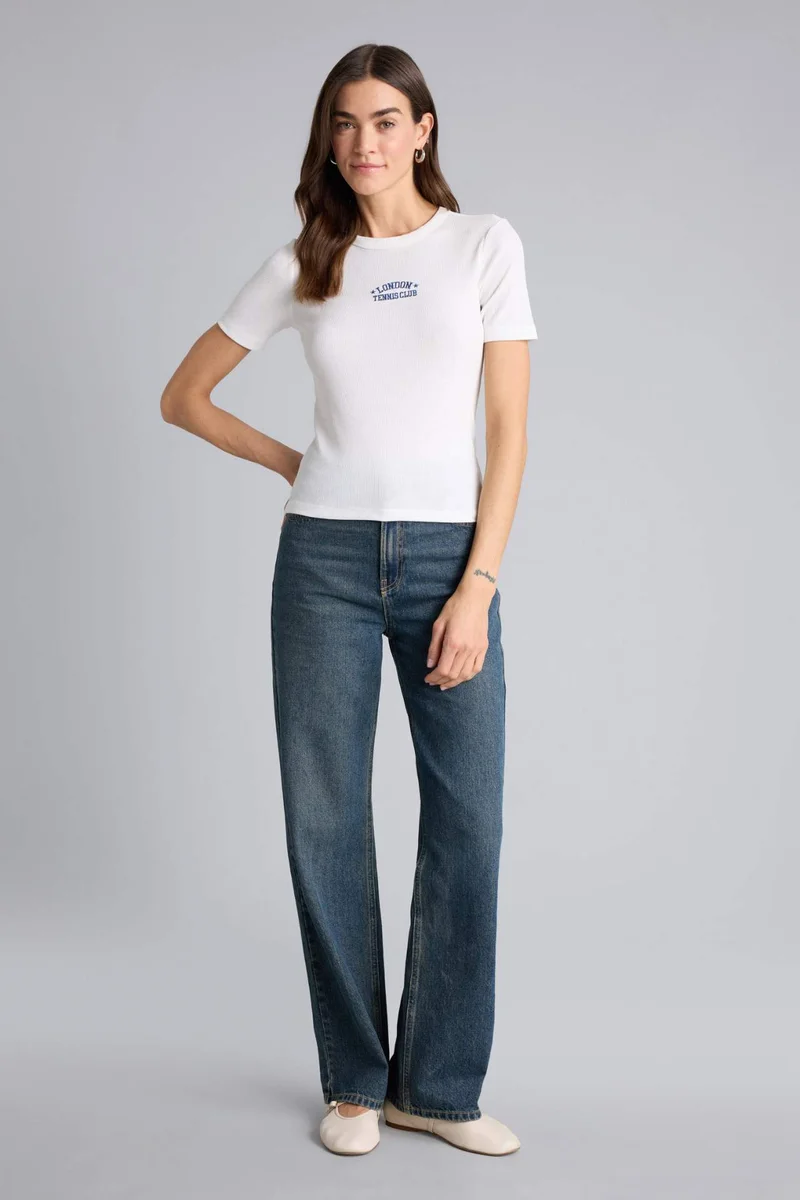 ديفاكتو Slim Fit Crew Neck Printed Camisole Short Sleeve T-Shirt