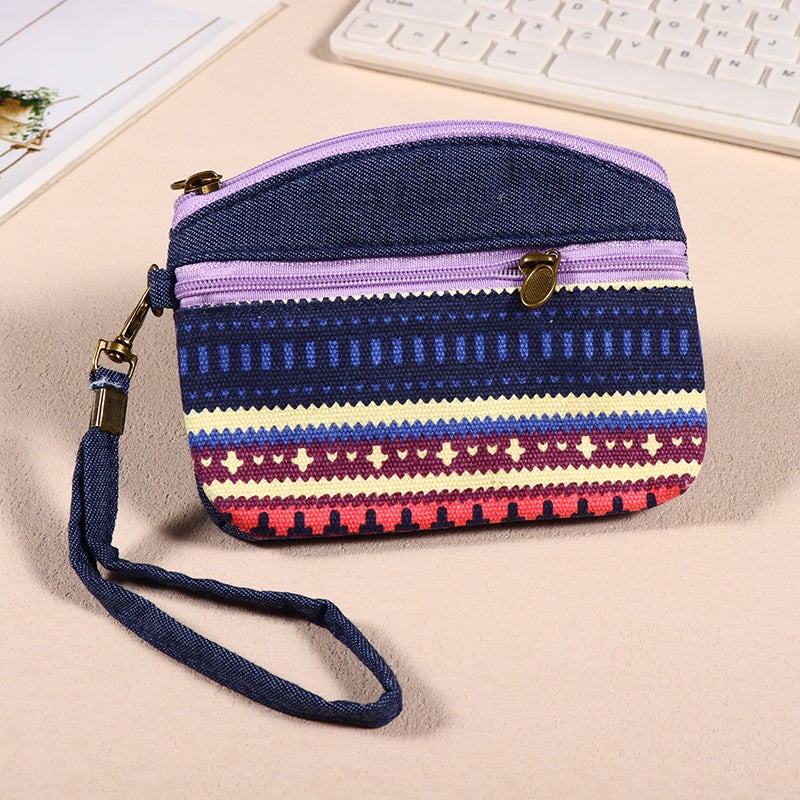 New Ethnic Style Dual Zip Wristlet Clutch Ethnic Wind-Purple