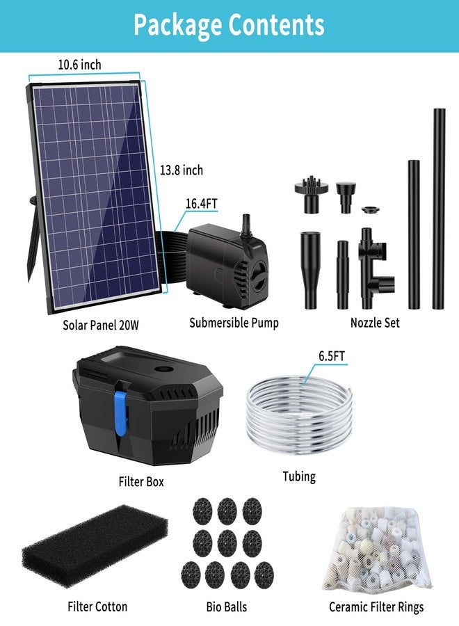 NFESOLAR نافورة فلتر بركة تعمل بالطاقة الشمسية من NFESOLAR، مضخة بركة تعمل بالطاقة الشمسية بقدرة 20 واط مع فلتر، سلك بطول 16.4 قدم، أنبوب بطول 6.6 قدم للبرك الصغيرة الخارجية، وأحواض الأسماك، والمسابح، وتنسيقات المياه في الحدائق - Image 5