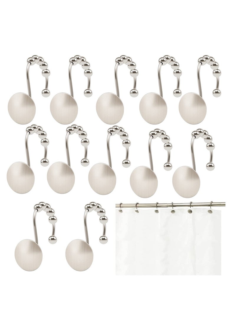 Shower Curtain Hooks Nickel Decorative Shower Rings Easy Glide for Shower Curtain Rod Rust Proof for Bathroom Shower Curtain Rods Curtains Clothing for Most Curtains Shower Curtains Set of 12 - Image 1