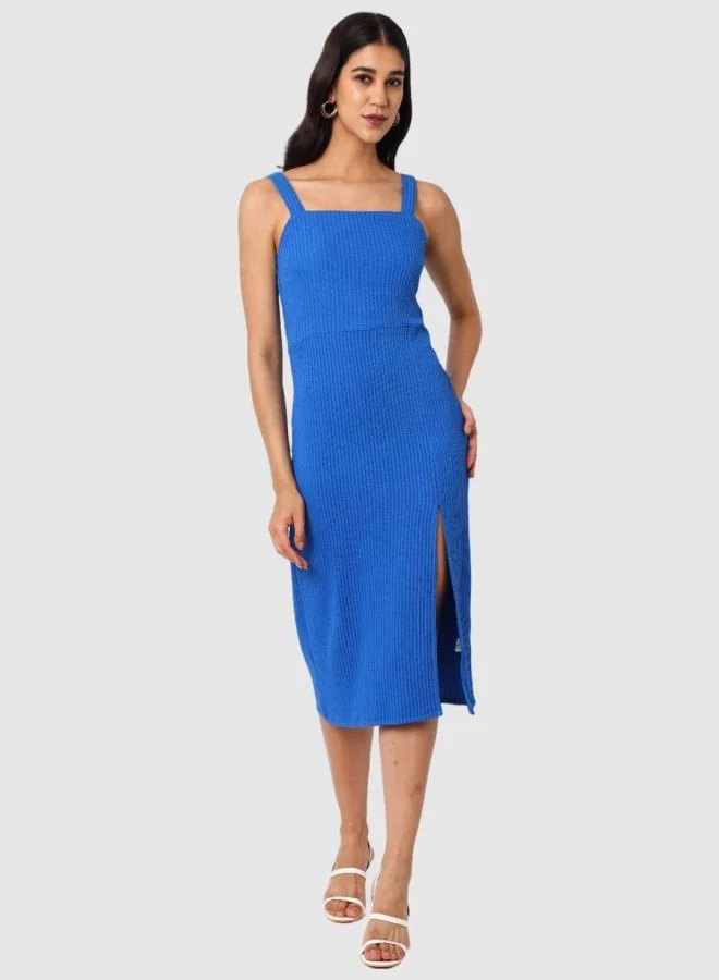مرفوعة Women Regular Fit Textured Square Neck Sleeveless Bodycon Dress
