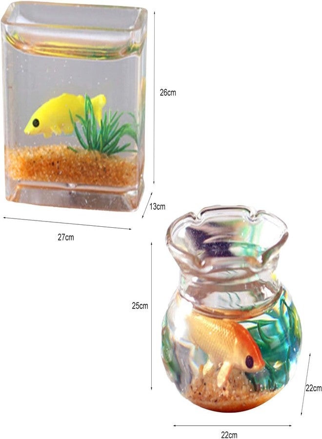 Jowxsx 2 Pieces Miniature Fish Bowl Set, Round Resin Fish Tanks with Goldfish Grass, Dollhouse Accessories Decor for Dollhouse Desktop Craft Project Decor - Image 3