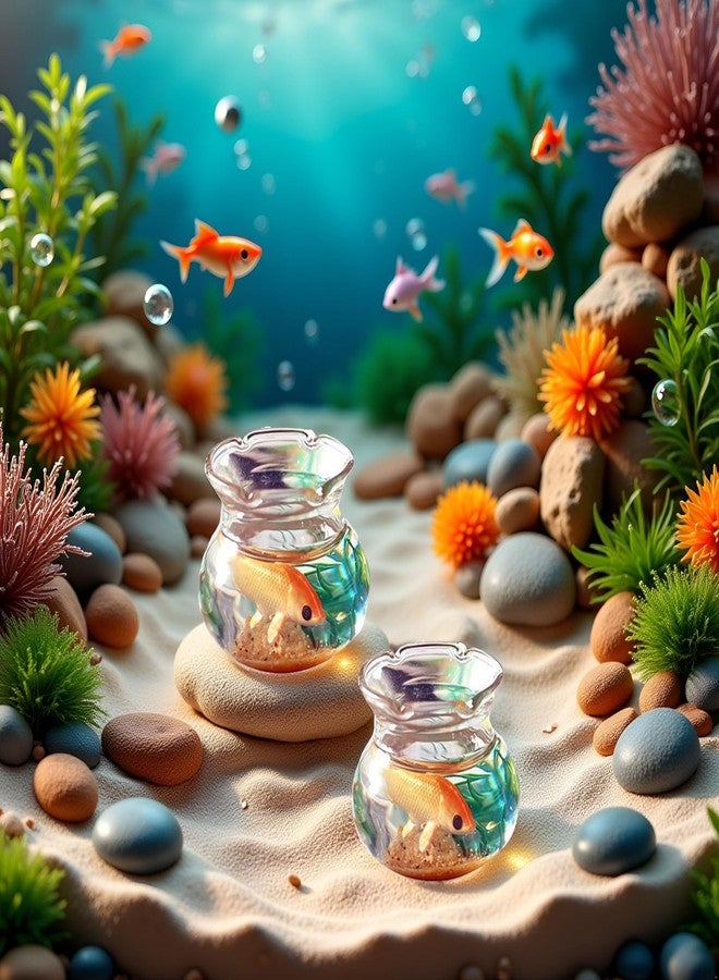 Jowxsx 2 Pieces Miniature Fish Bowl Set, Round Resin Fish Tanks with Goldfish Grass, Dollhouse Accessories Decor for Dollhouse Desktop Craft Project Decor - Image 2