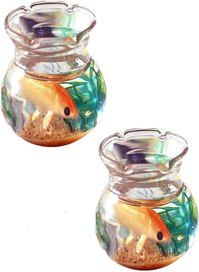 Jowxsx 2 Pieces Miniature Fish Bowl Set, Round Resin Fish Tanks with Goldfish Grass, Dollhouse Accessories Decor for Dollhouse Desktop Craft Project Decor - Image 1