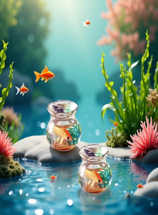 Jowxsx 2 Pieces Miniature Fish Bowl Set, Round Resin Fish Tanks with Goldfish Grass, Dollhouse Accessories Decor for Dollhouse Desktop Craft Project Decor - Image 4