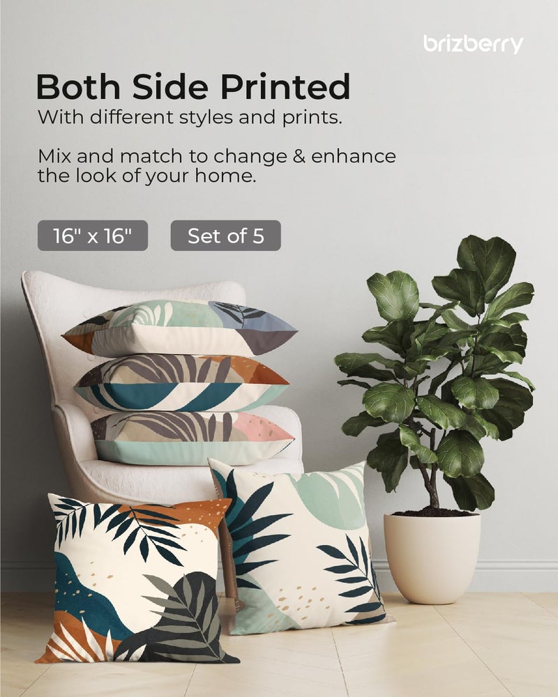 Brizberry® Designer Decorative Polycotton Throw Pillow Cushion Covers, Double Side Printing, Set of 5 (16 inch x 16 inch) (Design 15) - Image 2