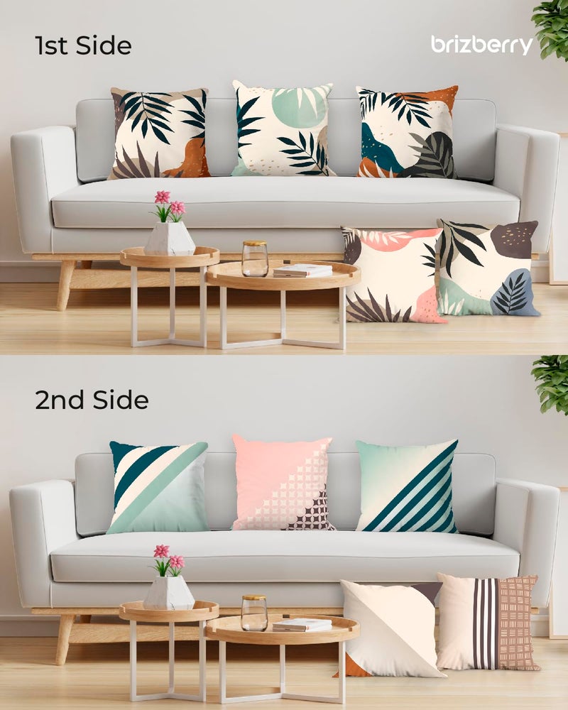 Brizberry® Designer Decorative Polycotton Throw Pillow Cushion Covers, Double Side Printing, Set of 5 (16 inch x 16 inch) (Design 15) - Image 3