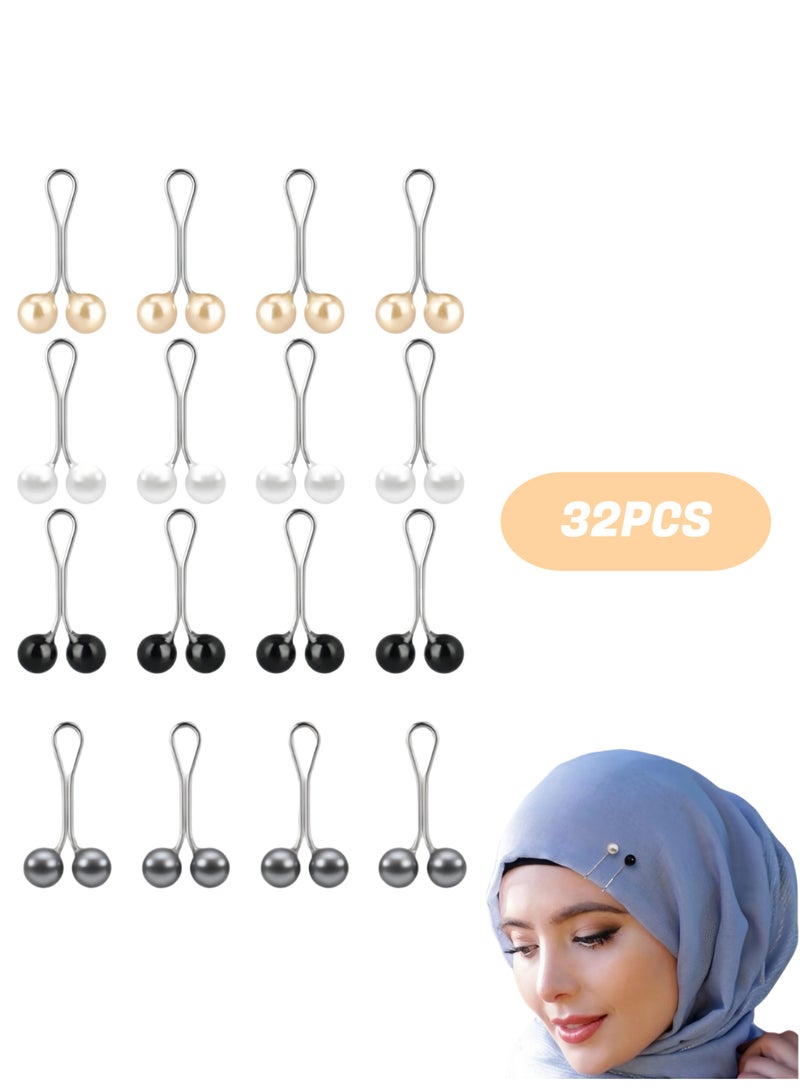 32 Pcs Hijab Simulated Pearl Brooch Pins for Women,Headscarf Hijab U Clips,Faux Pearl Scarf Clips Pin-Less Scarf Clips,Scarf Brooch Pin Headscarf Shawl Lady Scarf Hijab Clips(multi colors) - Image 1