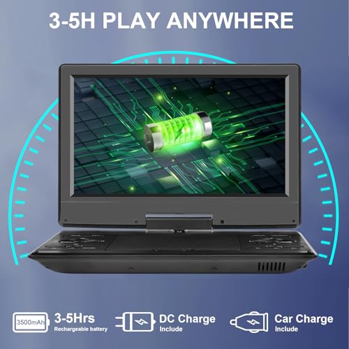 BOKYOK 14.5" Portable DVD Player with 12.1’’ HD Swivel Screen, 3-5Hrs Play, DVD Player Portable with Dual Stereo Speaker, Last Memory, Support SYNC TV/USB/SD Card, Play All Discs Format - Image 3