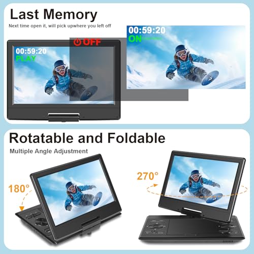 BOKYOK 14.5" Portable DVD Player with 12.1’’ HD Swivel Screen, 3-5Hrs Play, DVD Player Portable with Dual Stereo Speaker, Last Memory, Support SYNC TV/USB/SD Card, Play All Discs Format - Image 5