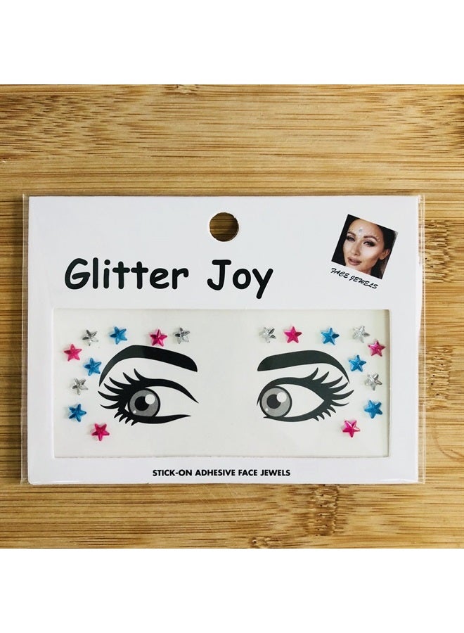 Leoars Eye Corners Face Jewels Blue Stars Bindi Rhinestone Festival Face Gems Tattoo Decorations Jewels Body Glitter Crystal Sticker Temporary Face Tattoo for Festival Rave Outfit, 2-Pack - Image 1